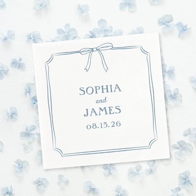 Serviette En Papier Dusty Blue Elegant Whimsical Simple Bow Mariage (Créateur téléchargé)