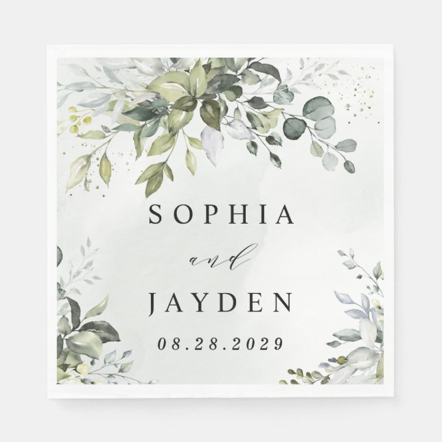 Serviette En Papier Dusty Blue Eucalyptus Vert Mariage Succulent (Devant)