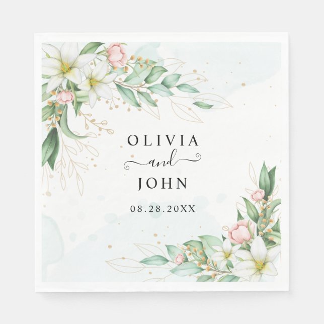 Serviette En Papier Dusty Blue Eucalyptus Vert Mariage Succulent (Devant)