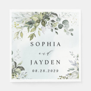 Serviette En Papier Dusty Blue Eucalyptus Vert Mariage Succulent