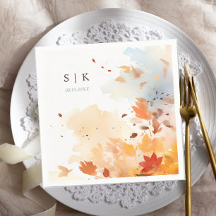 Serviette En Papier Dusty Blue Fall quitte Monogram Mariage
