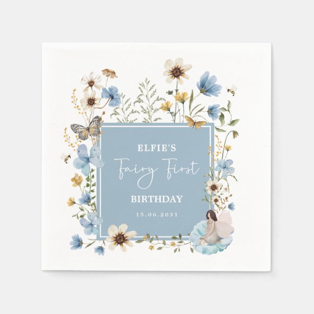 Serviette En Papier Dusty Blue Fleur sauvage Fairy Fairy Girl Annivers (Devant)