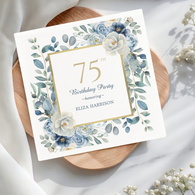 Serviette En Papier Dusty Blue Floral 75e anniversaire (Créateur téléchargé)
