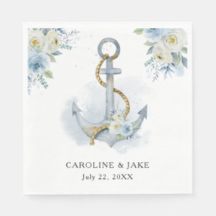 Serviette En Papier Dusty Blue Floral Ancre Mariage nautique