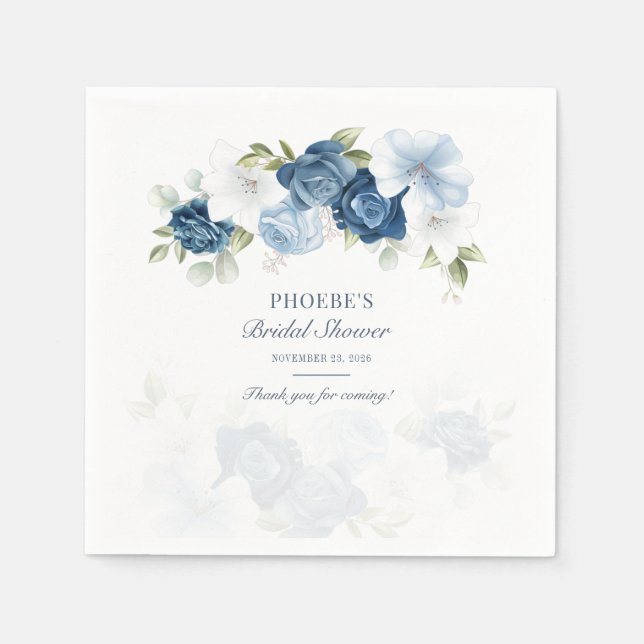 Serviette En Papier Dusty Blue Floral Bloom Eucalyptus Succulent (Devant)