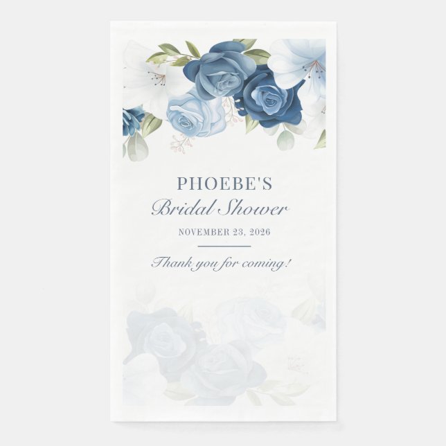 Serviette En Papier Dusty Blue Floral Bloom Eucalyptus Succulent (Devant)