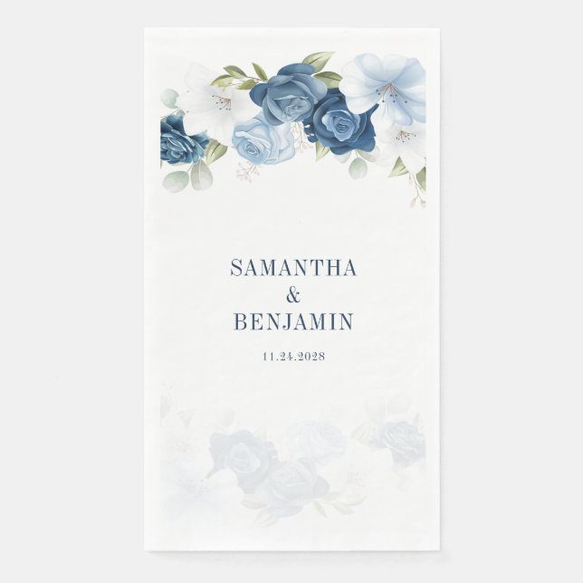Serviette En Papier Dusty Blue Floral Eucalyptus Mariage de verdure (Devant)