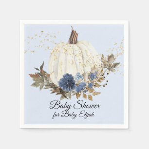 Serviette En Papier Dusty Blue Floral Gold Citrouille Baby shower