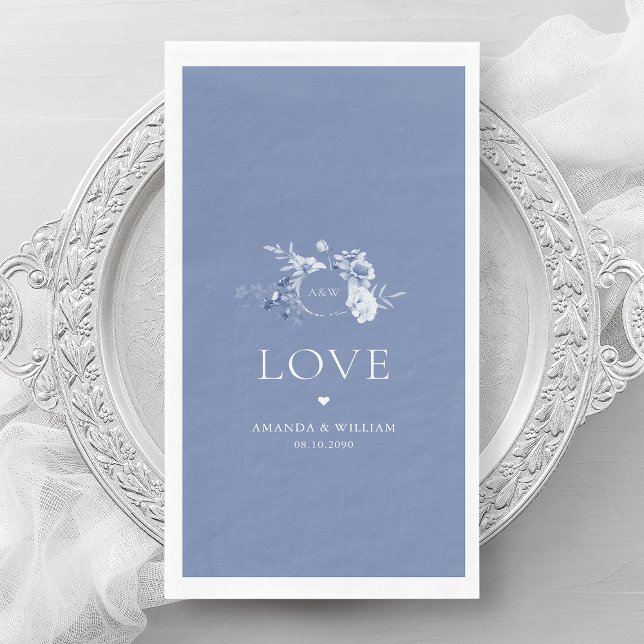Serviette En Papier Dusty Blue Floral Guest Towels with "Love"  (Créateur téléchargé)