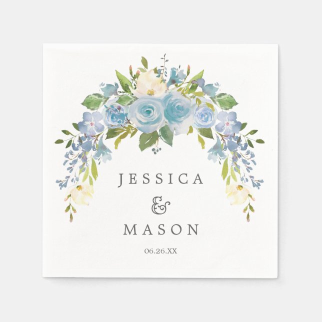 Serviette En Papier Dusty Blue Floral Mariage Napkin Cocktail Napkin (Devant)
