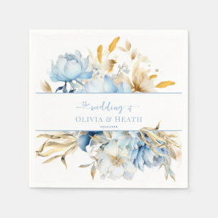 Serviette En Papier Dusty Blue Floral Mariage or