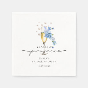 Serviette En Papier Dusty Blue Floral Pearls & Prosecco Fête des marié