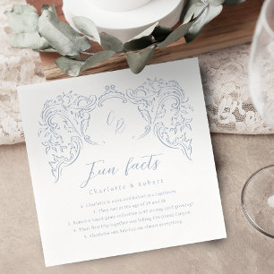 Serviette En Papier Dusty Blue Fun Facts Monogramme Vintage Flourdissa