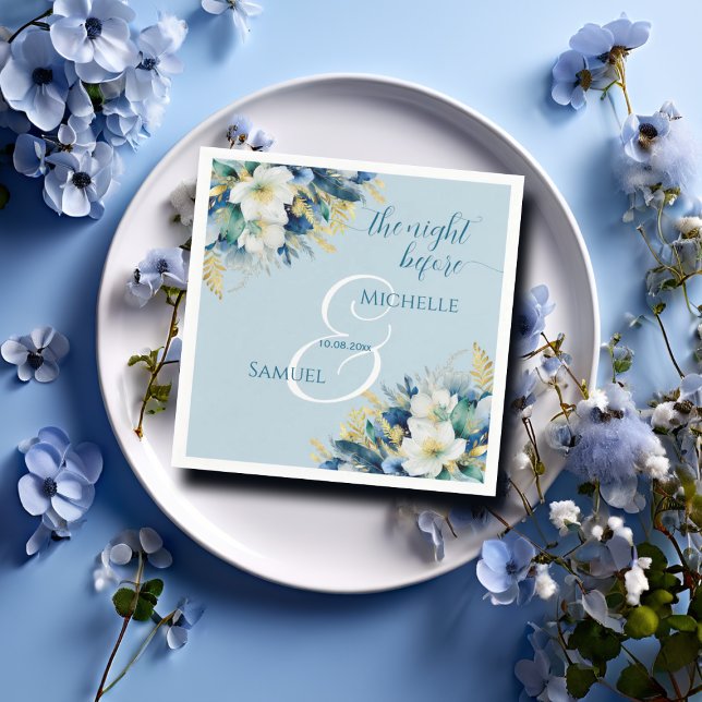 Serviette En Papier Dusty Blue Gold Parties scintillant Floral La nuit (Créateur téléchargé)