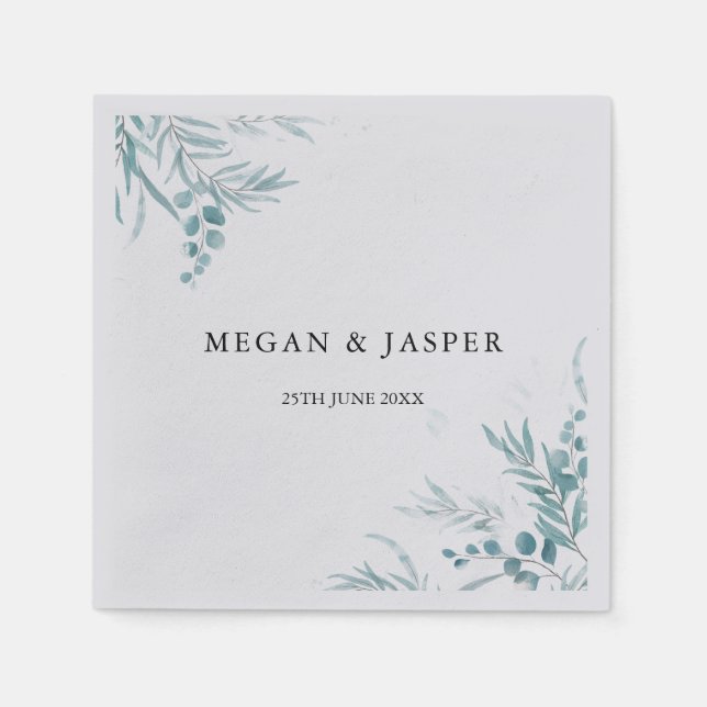 Serviette En Papier Dusty Blue Greenery Eucalyptus Feuille Mariage Nap (Devant)
