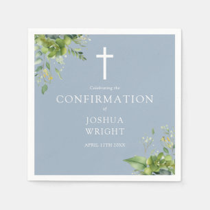Serviette En Papier Dusty Blue Greenery Floral Confirmation