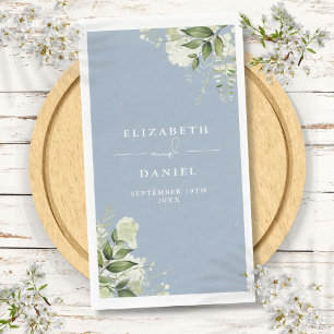 Serviette En Papier Dusty Blue Greenery Floral Elégant Mariage