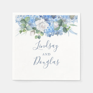 Serviette En Papier Dusty Blue Hydrangea Floral Greenery Élégant