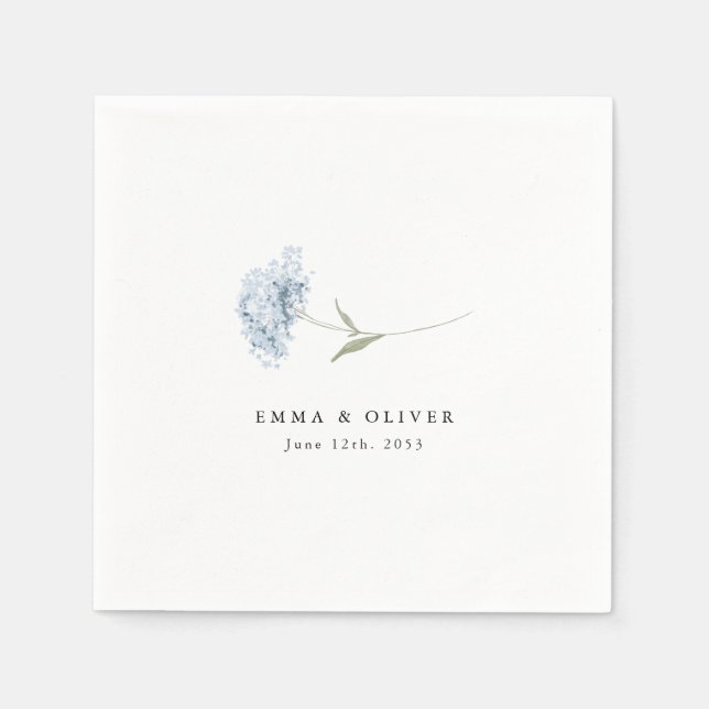 Serviette En Papier Dusty Blue Hydrangea Personalized Wedding Napkins (Devant)