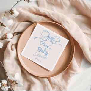 Serviette En Papier Dusty Blue Main Écrite Tirée Bow Baby Boy Douche