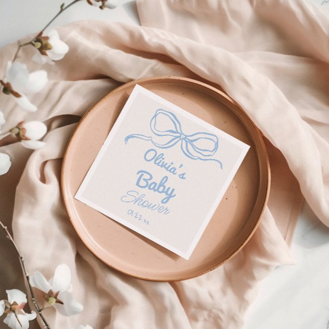 Serviette En Papier Dusty Blue Main Écrite Tirée Bow Baby Boy Douche (Créateur téléchargé)
