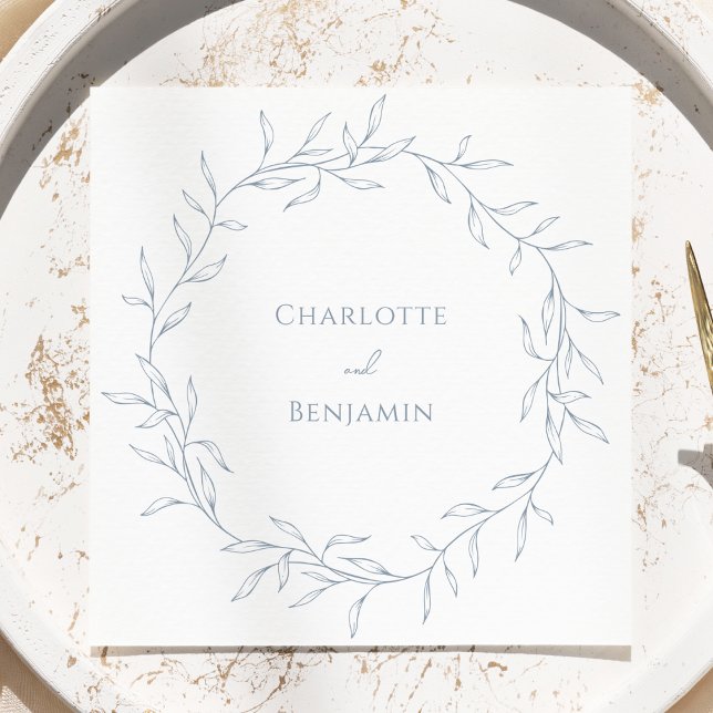 Serviette En Papier Dusty Blue Minimal Mariage feuille (Créateur téléchargé)