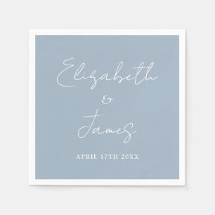 Serviette En Papier Dusty Blue Modern Minimalist Script Wedding