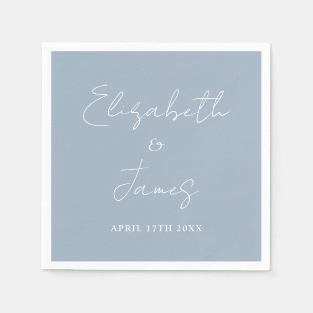 Serviette En Papier Dusty Blue Modern Minimalist Script Wedding (Devant)