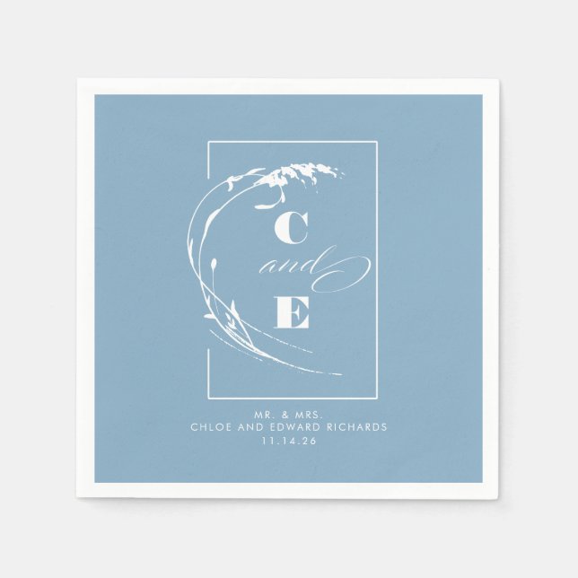 Serviette En Papier Dusty Blue Moderne Mariage Monogramme (Devant)