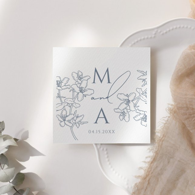 Serviette En Papier Dusty Blue Moderne Monogram Mariage (Créateur téléchargé)
