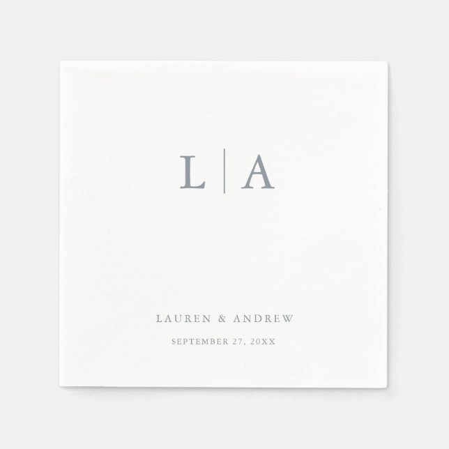 Serviette En Papier Dusty Blue Monogram Élégant Mariage simple serviet (Devant)