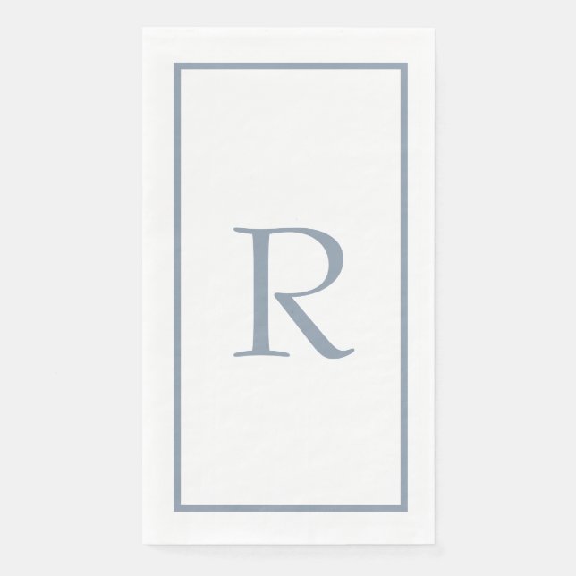 Serviette En Papier Dusty Blue Monogram Nom Fête des mariées Mariage (Devant)
