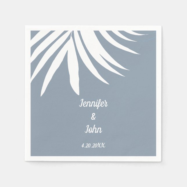 Serviette En Papier Dusty Blue Palm Leaf Beach Mariage tropical (Devant)