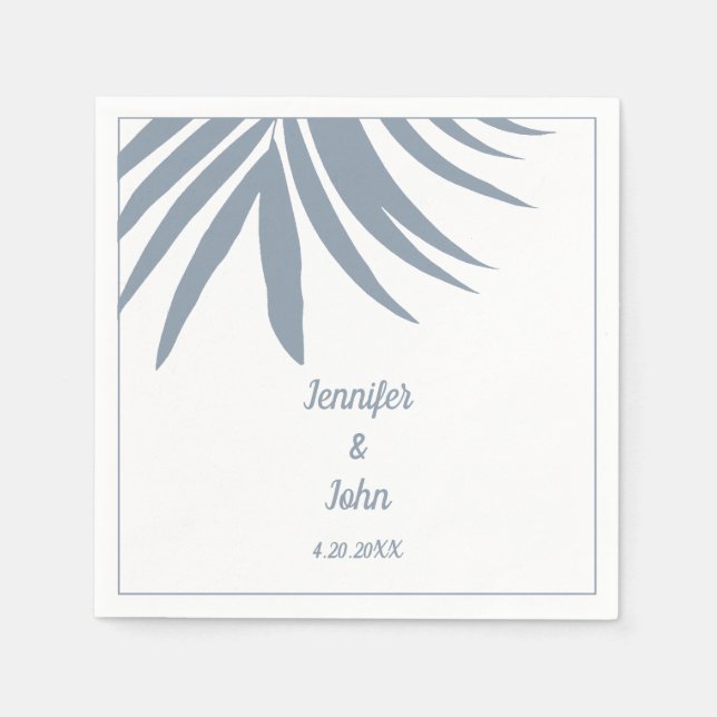 Serviette En Papier Dusty Blue Palm Leaf Beach Mariage tropical (Devant)