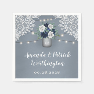 Serviette En Papier Dusty Blue Pays Blanche dentelle Mason Jar Mariage