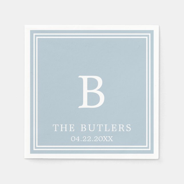 Serviette En Papier Dusty Blue Personnalisé Mariage Cocktail de cockta (Devant)