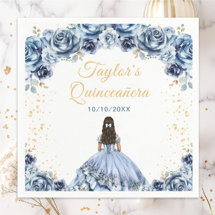 Serviette En Papier Dusty Blue Princess Floral Quinceañera
