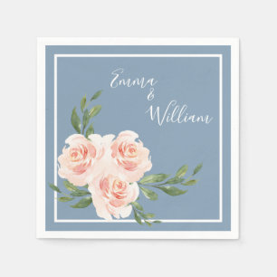 Serviette En Papier Dusty Blue Romantic Floral Mariage de script moder