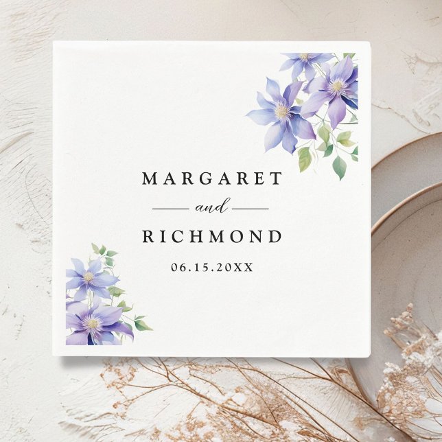 Serviette En Papier Dusty Blue Rustic Floral Mariage (Créateur téléchargé)