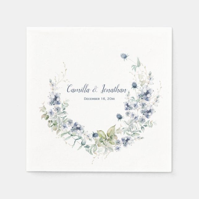 Serviette En Papier Dusty Blue Sage Green Mariage d'hiver Floral (Devant)