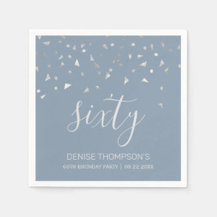 Serviette En Papier Dusty Blue Silver Confetti 60e fête d'anniversaire