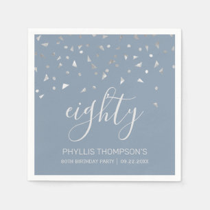 Serviette En Papier Dusty Blue Silver Confetti 80e fête d'anniversaire