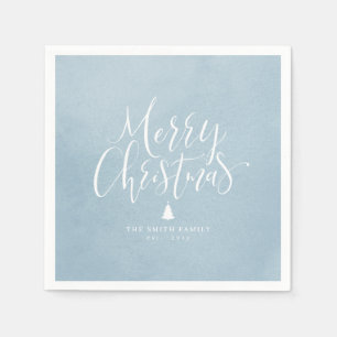 Serviette En Papier Dusty Blue Simple Calligraphie Joyeux Noël