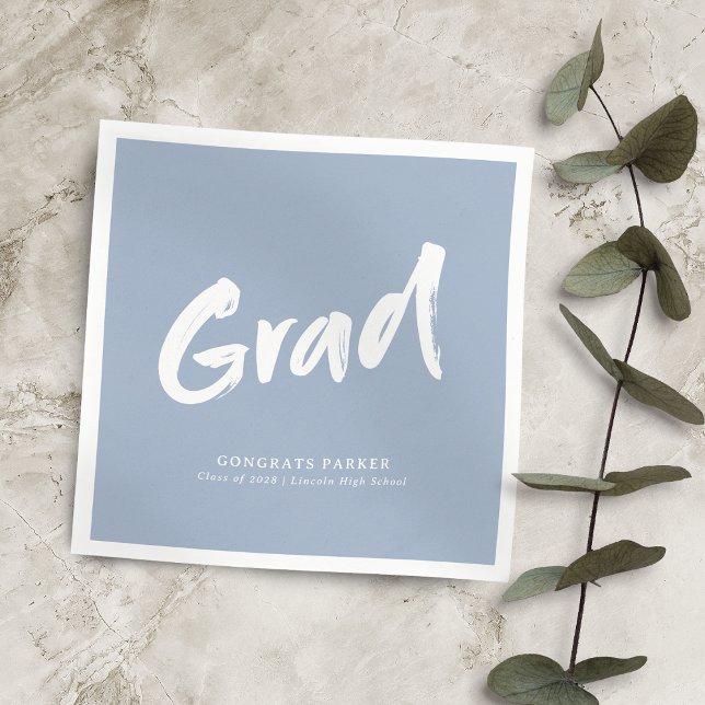 Serviette En Papier Dusty Blue Simple Moderne Brush Script Graduation (Dusty Blue Simple Modern Brush Script Graduation Napkins)