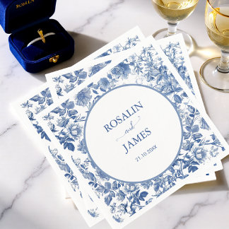 Serviette En Papier Dusty Blue Toile Floral Personalized Wedding