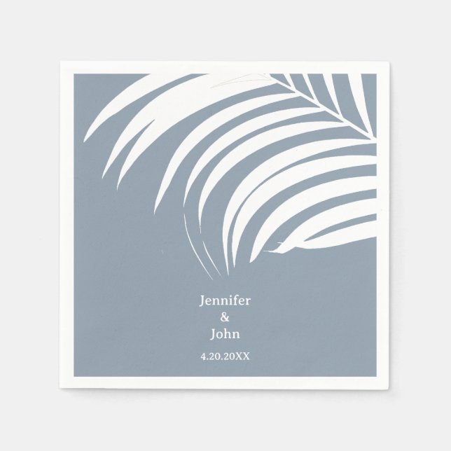 Serviette En Papier Dusty Blue Tropical Palm Feuilles mariage élégant (Devant)
