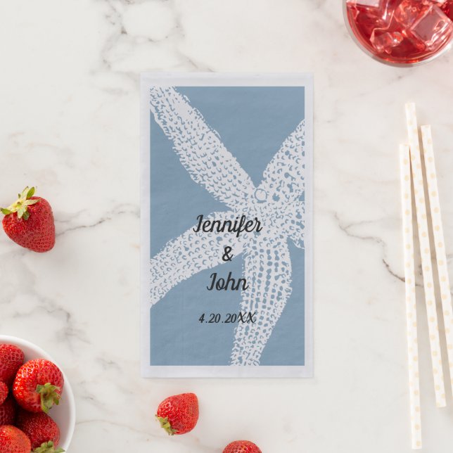 Serviette En Papier Dusty Blue Tropical Starfish Mariage 2023 (En situation)