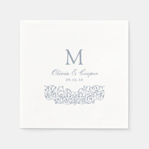 Serviette En Papier Dusty Blue Vintage Ornate Classic Mariage Monogram