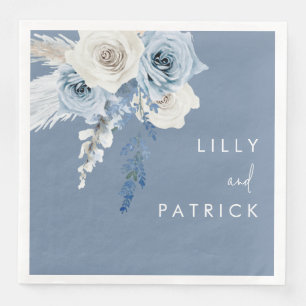 Serviette En Papier Dusty Blue & White Floral Wedding Réception