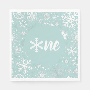 Serviette En Papier Dusty Blue Winter First Birthday Snowflake Napkins